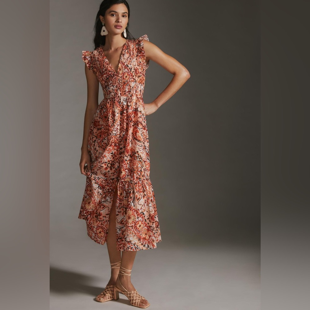 PERIGRENE MIDI DRESS ANTHROPOLOGIE BROWN MOTIF / SMALL